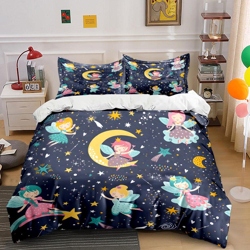 Fairy Star Moon Bedding Set Bedding Duvet Cover Set Duvet Cover Pillowcases (1 * Duvet Cover 2 * Pillowcases, without duvet insert) 135x200cm