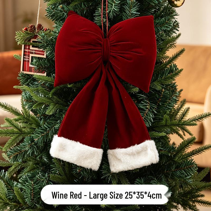 Red Velvet Christmas Bow and Pendant Ornament for Home Décor