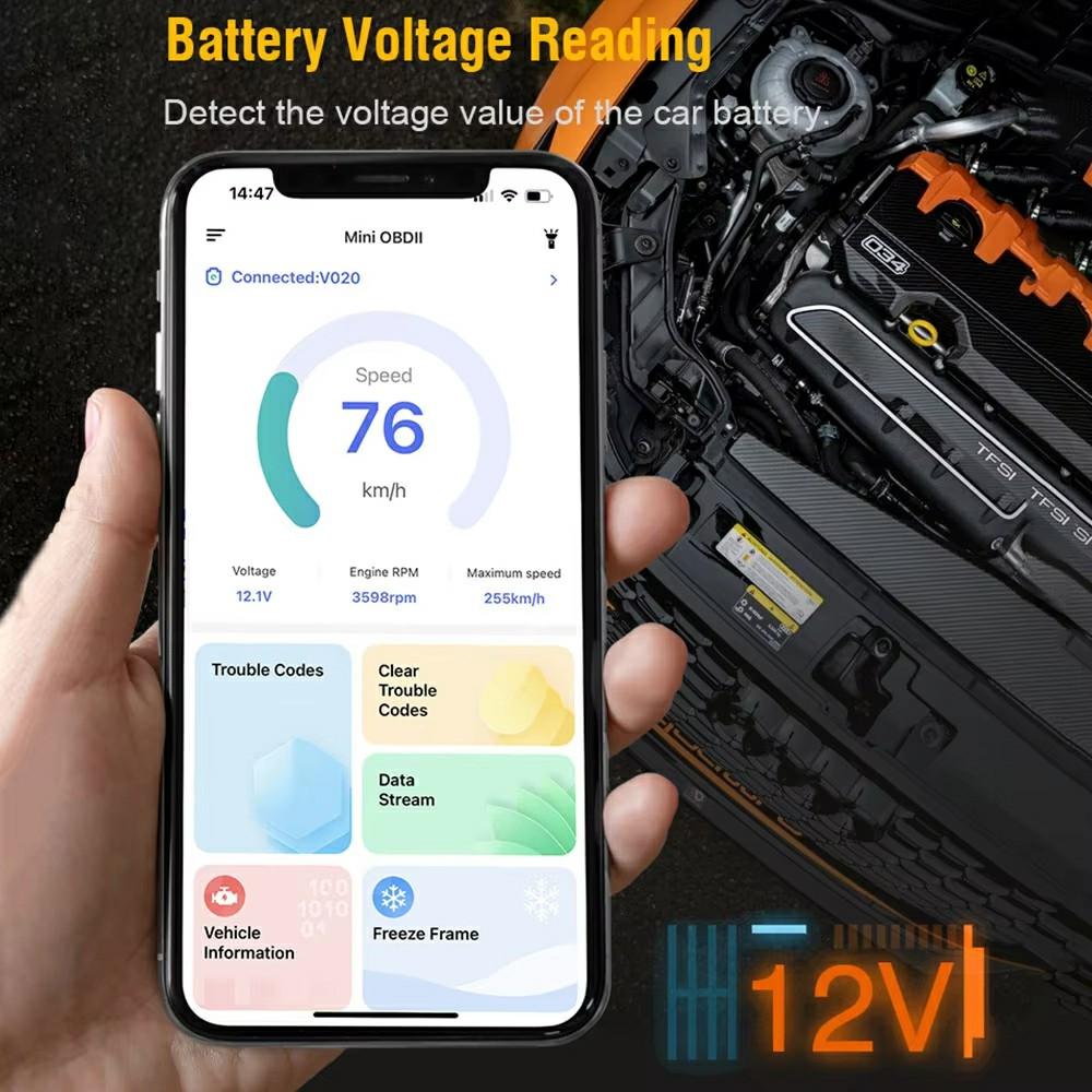 V020 Bluetooth-compatible OBD2 Scanner ELM327 Car Diagnostic Tool Battery Tester Engine Fault Code Reader