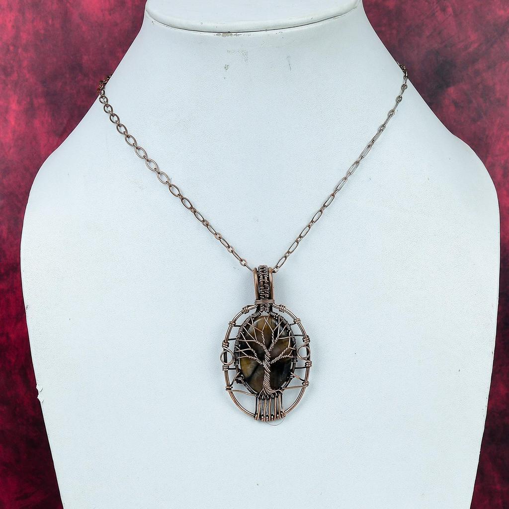 Tree Of Life Chiastolite Pendant Copper Wire Wrap Gemstone Jewelry Gifts For Her