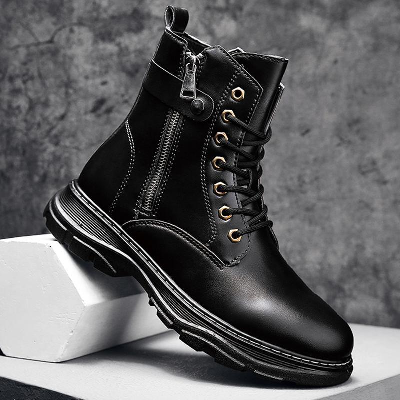 Autumn high top leather work boots Motorcycle boots retro British ankle boots shoes  D19