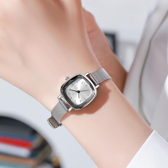 Unisex Quarzuhr Minimalistische Quadratische Zifferblattuhr Retro Mesh-Armband Armbanduhr für Männer Frauen Arbeit Schule