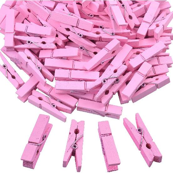 BronaGrand 100pcs Mini Red Wooden Utility Paper Clip, Clothesp Clip, Clothes Line Clips,Photo Clips розовый