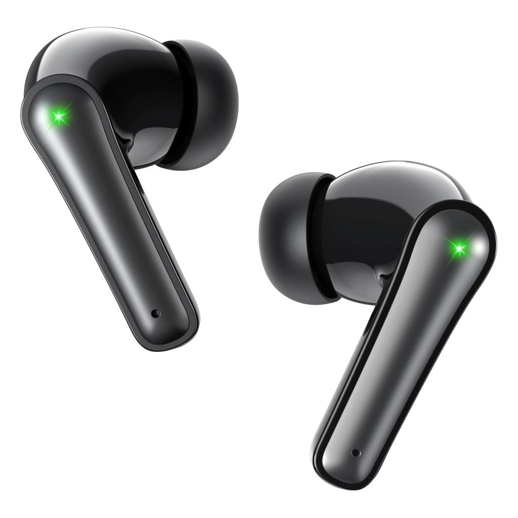 Black Bluetooth Earbuds, Fully Wireless, Compact and Lightweight, Adjustable Volume, Single or Dual Earbuds, with Microphone, LED Display,