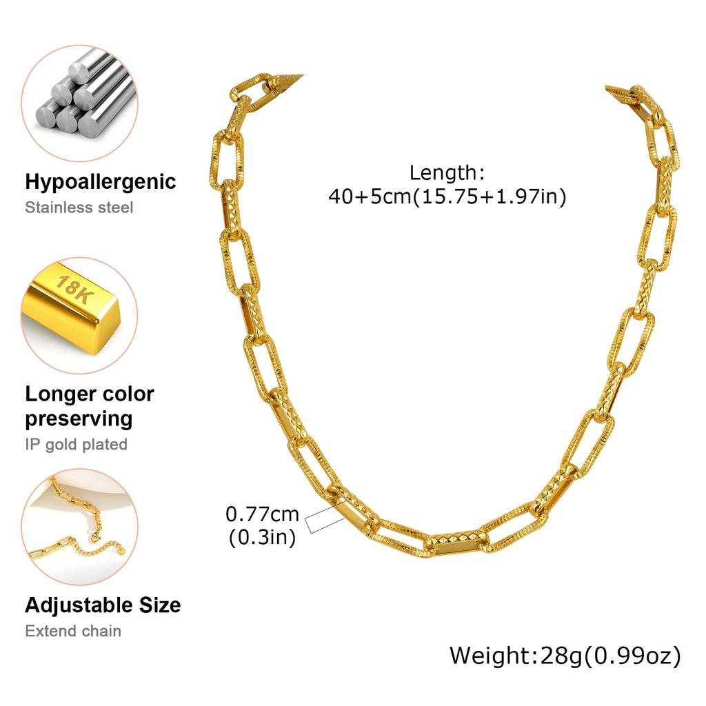 Stainless Steel Rectangular Handmade Chain Necklace for Women,Gold Plated Link Chain Necklaces,Fashion Jewelry Gifts