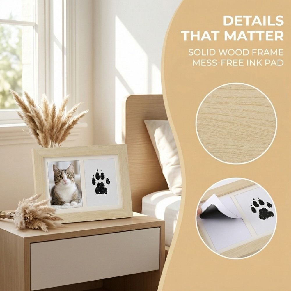 Clean-Touch Ink Pad Pet Paw Print Kit Wooden Paw Print Photo Frame  for Pet Lovers