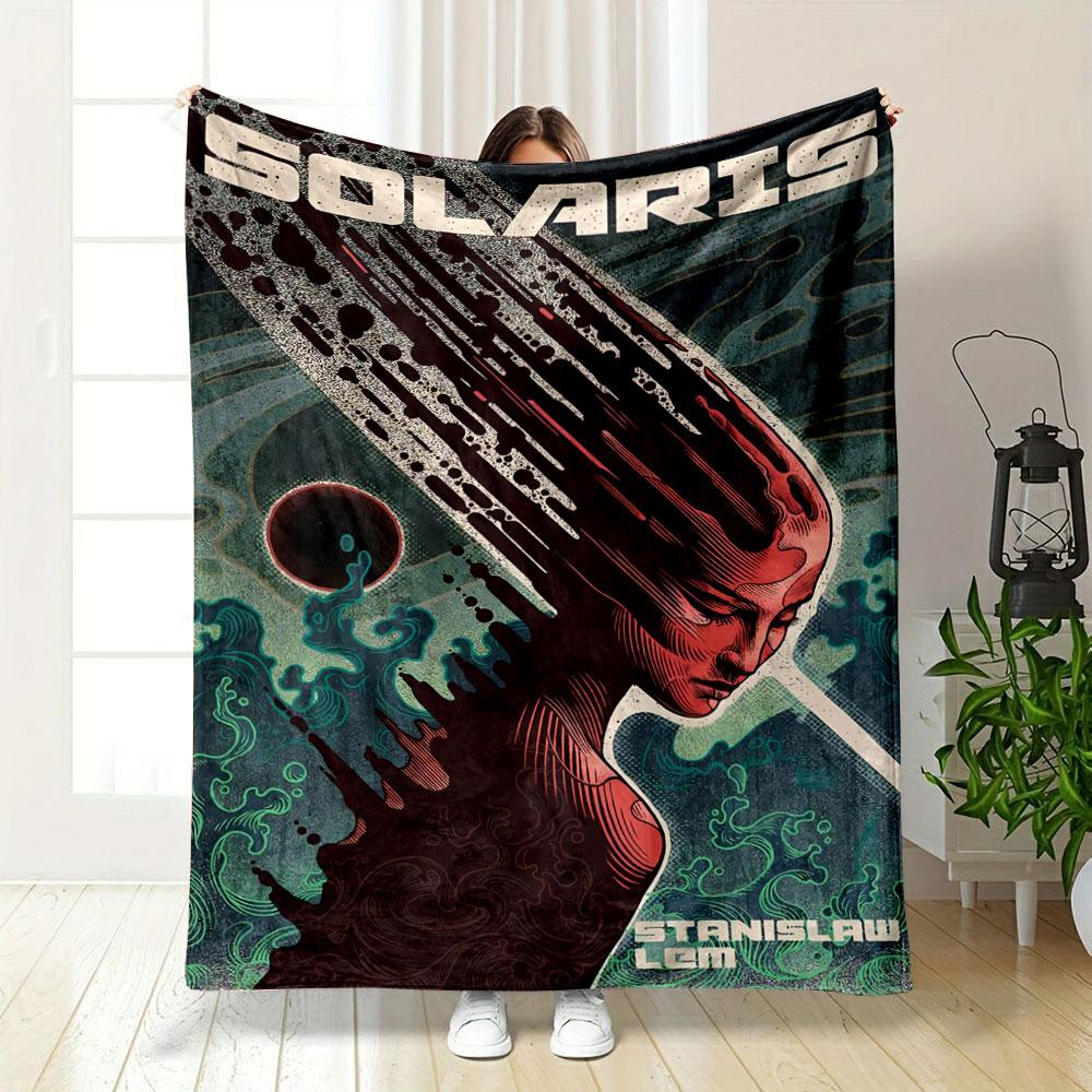 Vintage Solaris Sci-Fi Book Cover Dark Throw Blanket, Super Soft Fleece Blanket for All Seasons, Reversible Plush Throw for Any Room