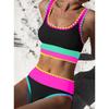 Women Two Piece Tankini Swimsuit Set Scoop Neck Crop Top and High Waist Skirt Swimwear with Trim Design