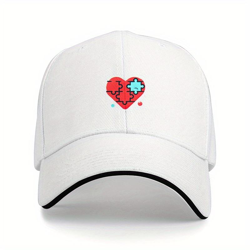Autism Heart Puzzle Piece Graphic Baseball Cap Adjustable Lightweight Polyester Casual Unisex Dad Hat One Size