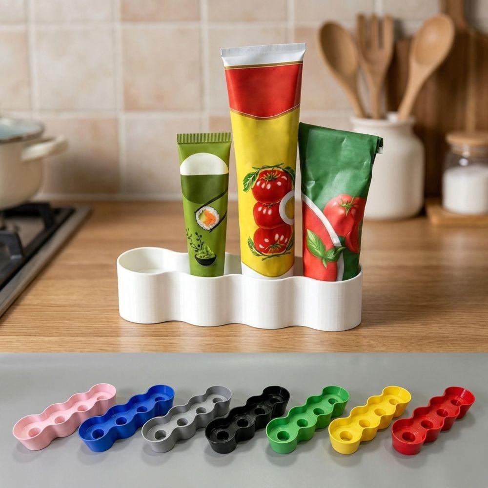 Wellenförmiger Gewürztubenhaken 4 Fächer Ketchup-Röhrchen-Halter Kühlschrankaufbewahrung