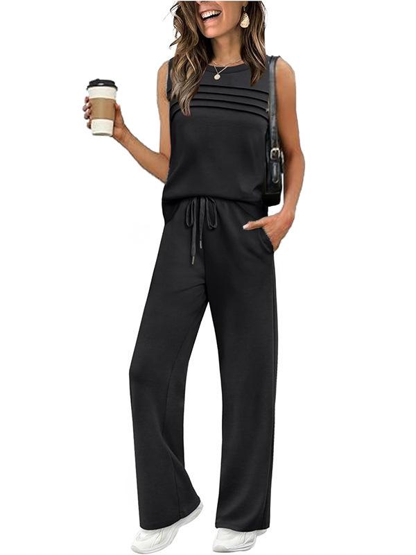 2026 Spring/Summer Women's Casual Pleated Vest Two-Piece Set