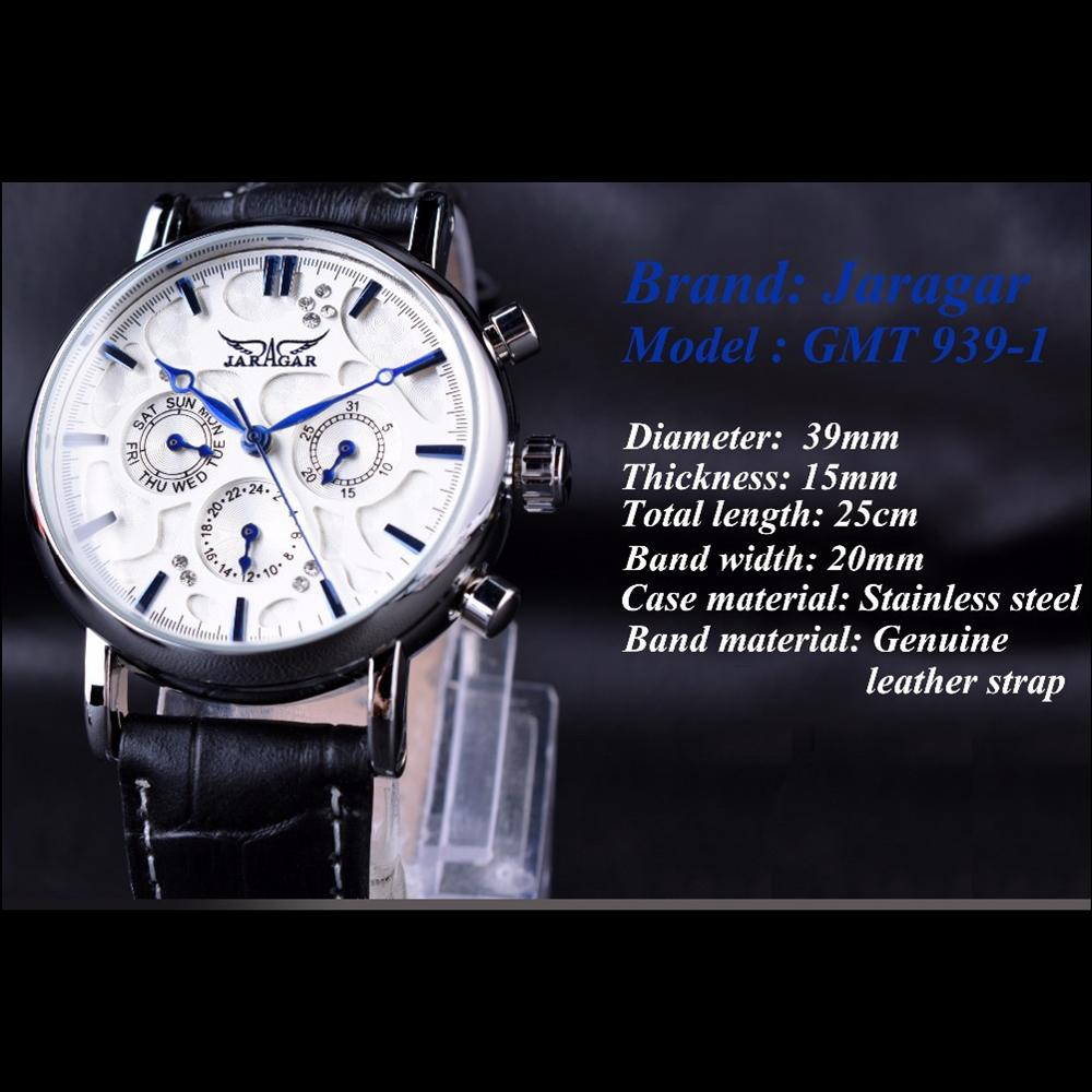 JARAGAR Nové špičkové pánské hodinky s páskem na hodinky Pánské automatické mechanické hodinky Tříkotoučové šestipinové pánské hodinky Diamantové hodinky Luminous Waterproof