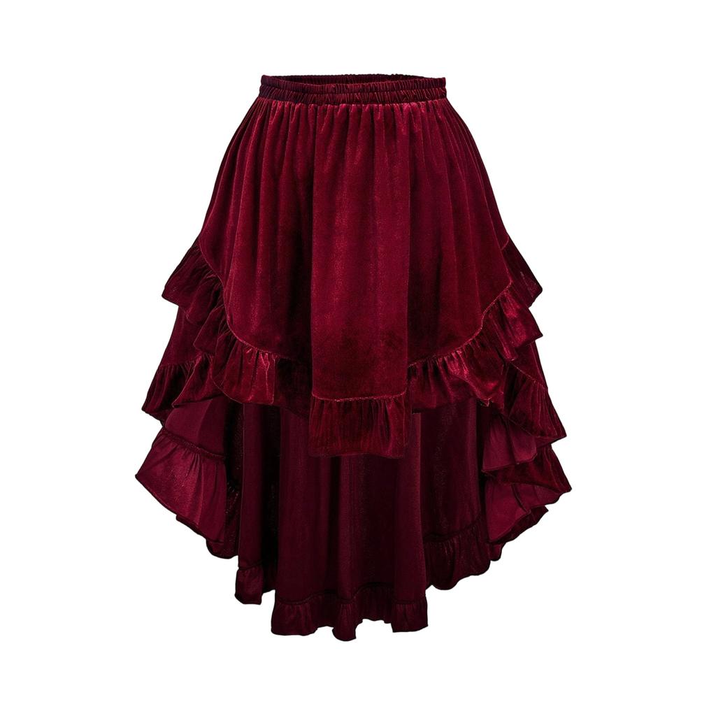 Women's Solid Color Fashionable Ruffled Velvet A-line Skirt