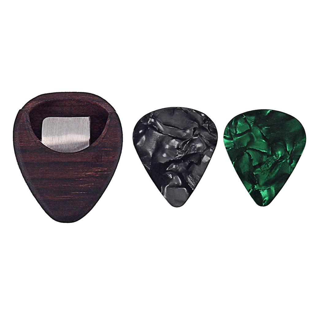 Rosewood Adhesive Pick Case Box Organizer Pickholder With 2Pcs Picks Plectrums For Guitars Bass Ukulele Banjo Mandolin