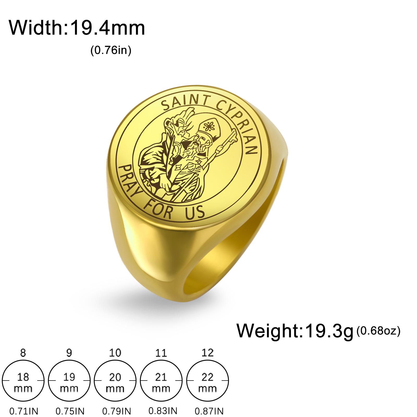LIKGREAT Heiliger Cyprian Ring für Damen Herren Edelstahlringe Religiöser Betet für Uns Amulett Talisman Schmuck Geburtstagsgeschenke 12