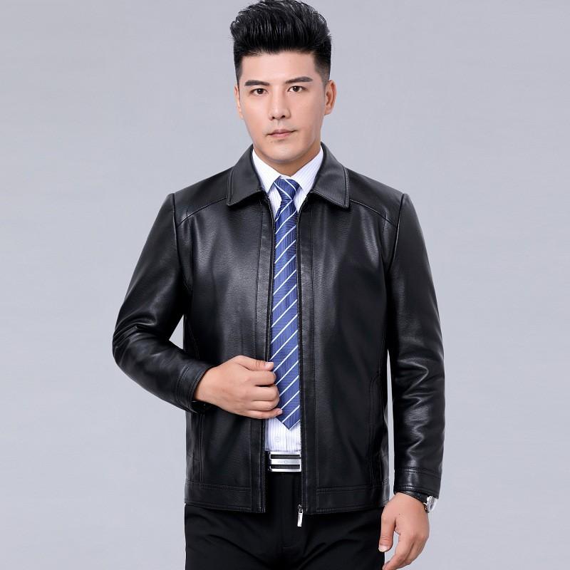 Mens Faux Leather Jacket Stand Collar Zip-Up Warm Thick Winter Business Casual Outerwear
