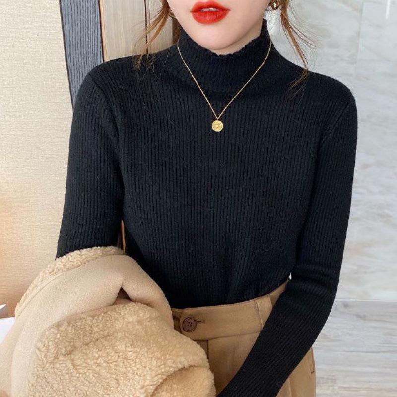 

Женский свитер с толстой флисовой подкладкой и оборками - Модный осенне-зимний топ с полувысоким воротником M for 95-105 jin