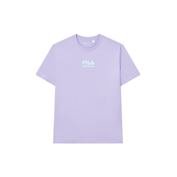 FILA Minimalist Logo Knitted Fashion Sports Round Neck Short Sleeve T-Shirt Men Tops Mousse-Purple F11M229116FVT