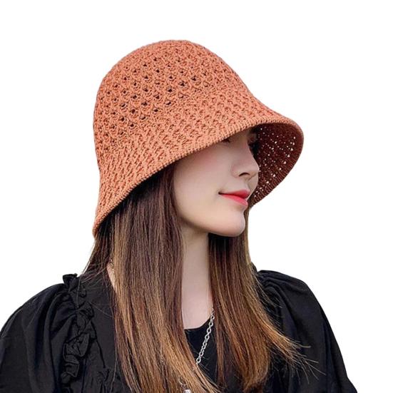 Women Fisherman Hat Hollowed-Out Design Sun Protection Hat Wide Brim Braided Basin Hat Summer Accessory