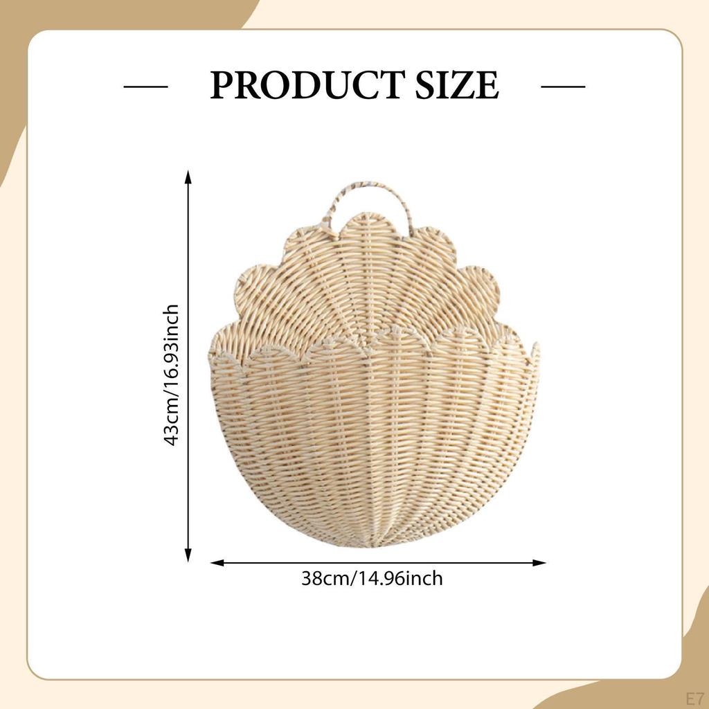 Faux Rattan Wall Hanging Storage Basket, Multipurpose Decorative Flower Handmade
