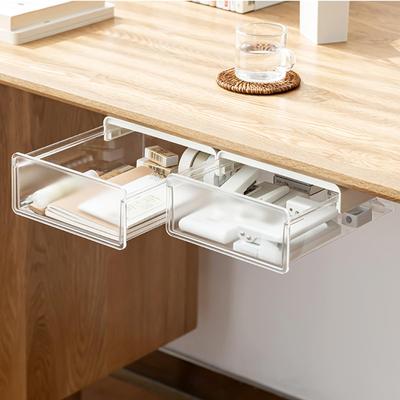 AooYo Set of Mini Drawer Hidden Storage Office Remote Control Convenient Small Item Tape Strong No Tools Easy Transparent Under-Desk Drawer, 2,