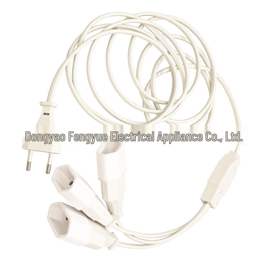 2m EU Standard 1-to-3 Male-to-Female Power Extension Cord with European Two-Pin Converter Plug