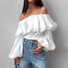 1116 Sommer Neu One-Neck Blasenärmel Mode Lässig Sexy Hemd Weiß Europäisch und Amerikanisch Schulterfrei Pendler Damenbekleidung