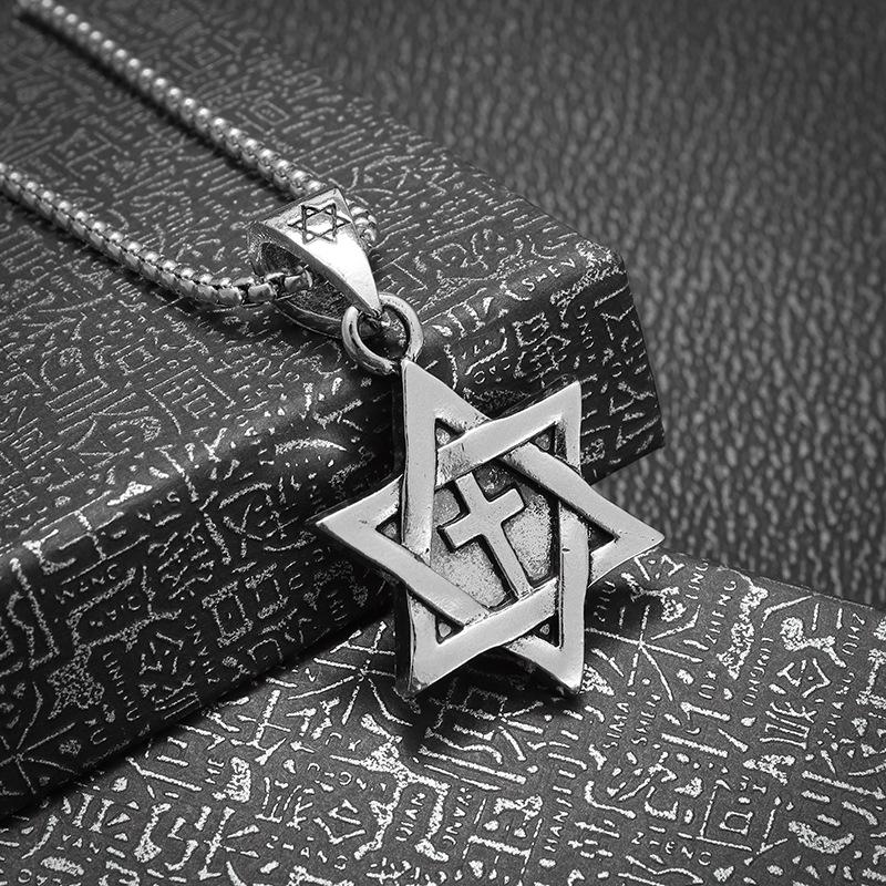 Retro Six-pointed Star Cross Fashion Jewelry Pendant Necklace 60CM(Necklace Long)