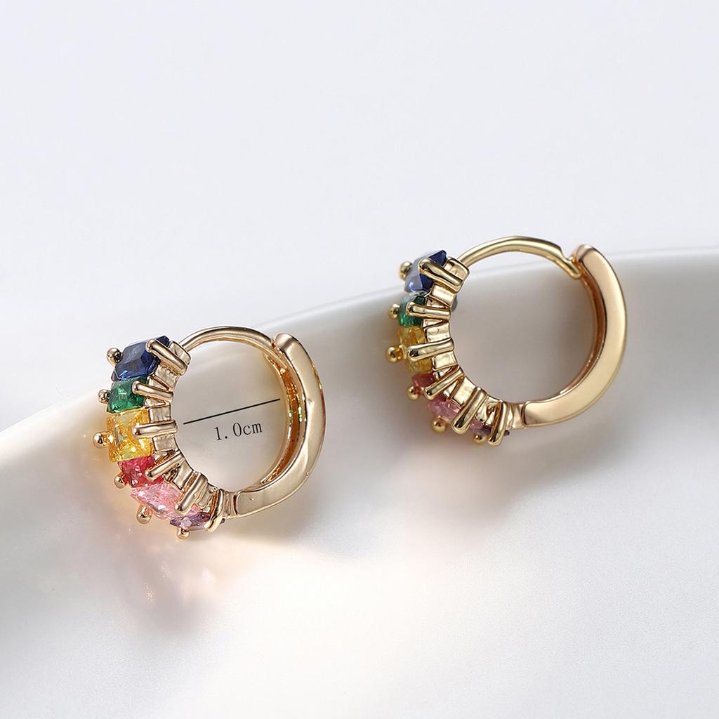 Rainbow Zircon 14k Gold Plated Hoop Earrings for Women 2023 Colorful Small Huggie Earrings Bulk Sets Trendy Piercing