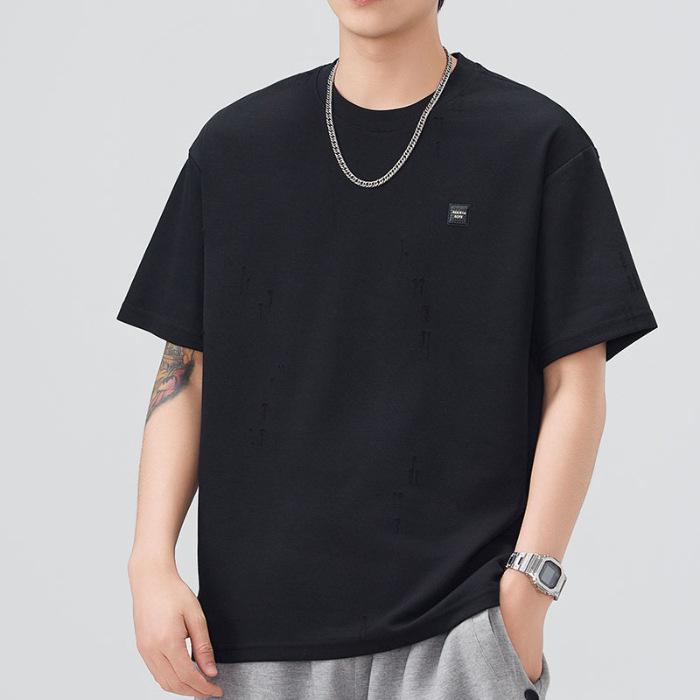 Mens Latest Summer Relaxed Fit Round Neck Short-sleeved T-shirt Thin Printed Short T-shirt