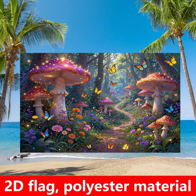 2D flat 1pc dreamy mushroom forest background fabric fantasy forest scenezyc