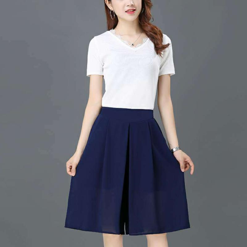 Korean Fashion Summer Women Oversized Chiffon Skirt Pants High Waist Wide Leg Versatile Solid Blue Streetwear Casual Trousers