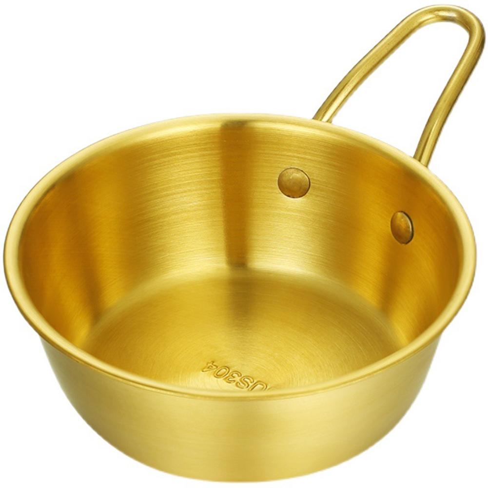 Gold Korean Rice Wine Bowl with Handle for Sauce and Camping Trips