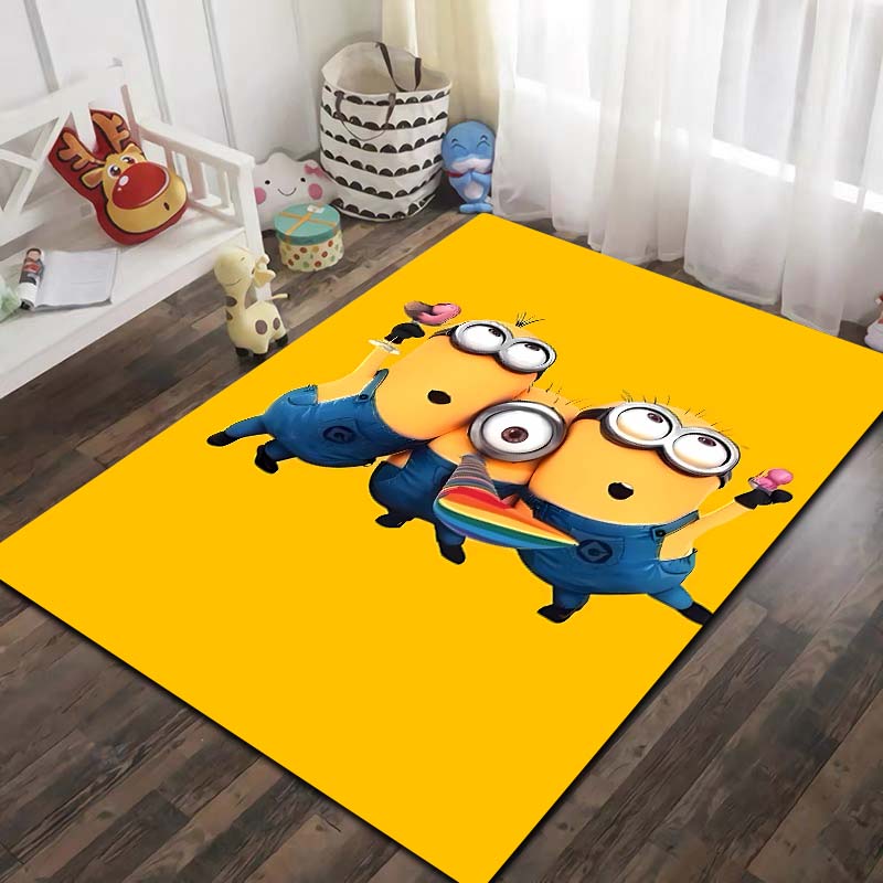 Minions Cartoon Printed Flannel Area Rug Non Slip Washable Floor Mat Kids Bedroom Living Room Sofa Decor Indoor Entrance Gift