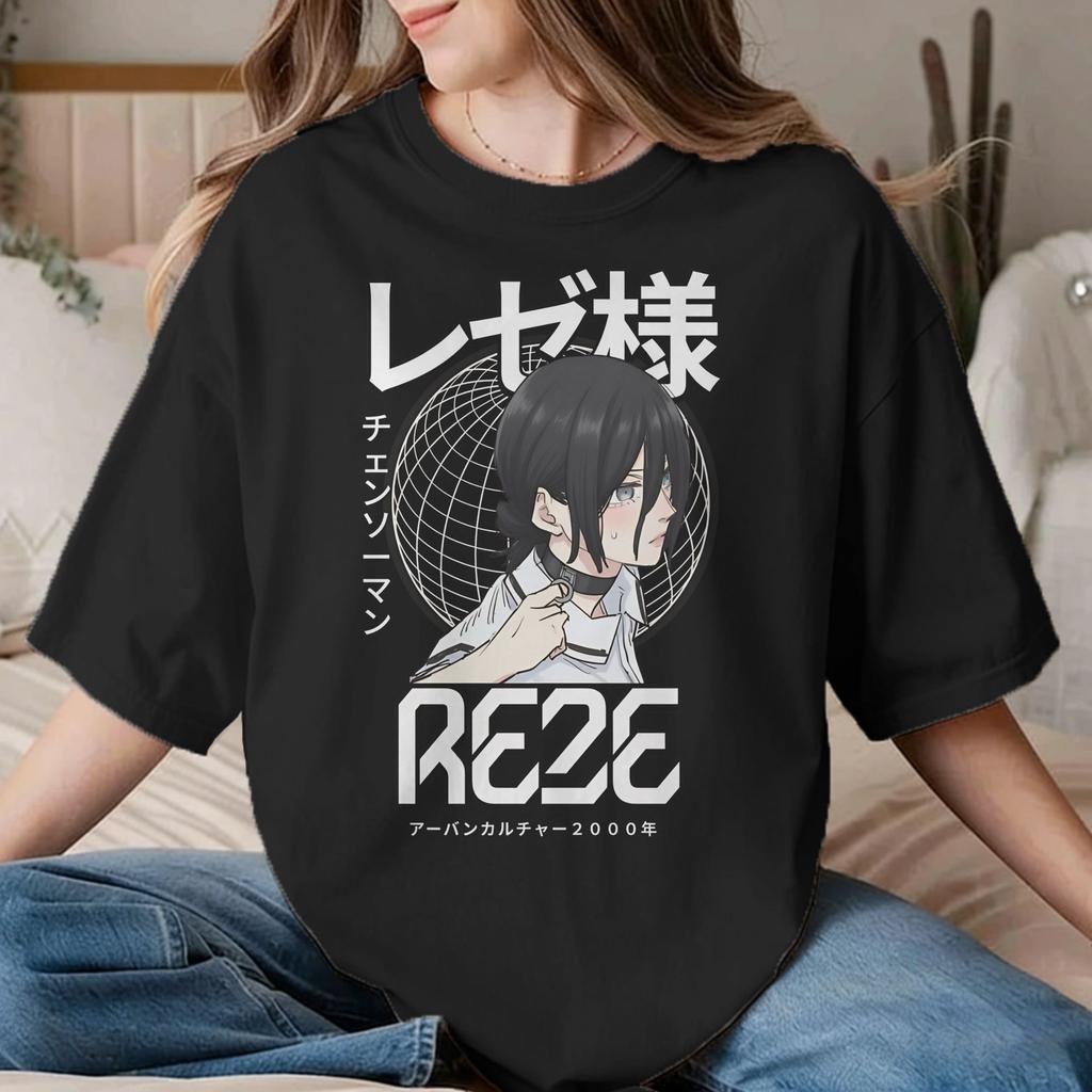 Vintage Chainsawunisexs Anime Tshirts Unisex Unisex Crew Neck Cotton T Shirt Reze Short Sleeve Tees Graphic Printed Clothing