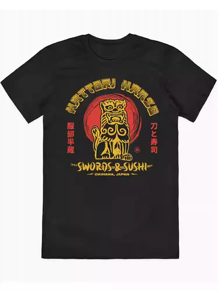 

2026 New HATTORI HANZO SWORDS AND SUSHI Fukuhi Hanzos Swords and Sushi Print Tshirt Short Sleeve Streetwear Mens Tshirt Top S