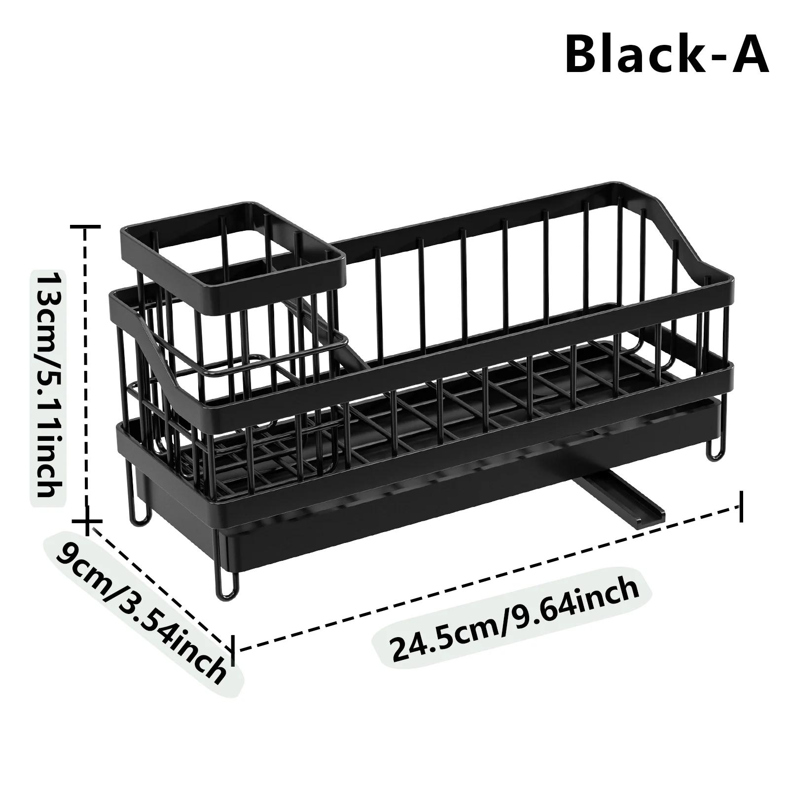 

1pc Kitchen Sink Sponge Drain Rack Sponge Towel Brush Cleaner Storage Wall mouted style Countertop style Black