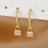Luxury Zircon Key Lock Asymmetric Hoop Earrings for Women Men Gold Plated Stainless Steel Couple Earrings Wedding Jewerly aretes