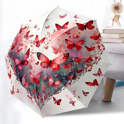 1 Stück Schmetterling Herz Automatisches Öffnen/Schließen Regenschirm Kompakter Faltregenschirm, Ganzjahres-Tragbarer Regenschirm für Damen/Herren F1124172