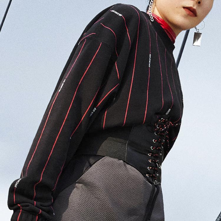 Jordan Contrast Stripe Crew Neck Pullover Long Sleeve Sweatshirt Women Tops Black DJ2624-010