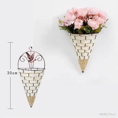 Mode Wohndekor Blumenkorb Vase Rattan Wandhänge-Topf Pflanzgefäß Rattanvase Korb Dekor Schmiedeeisen Natürliche Weide