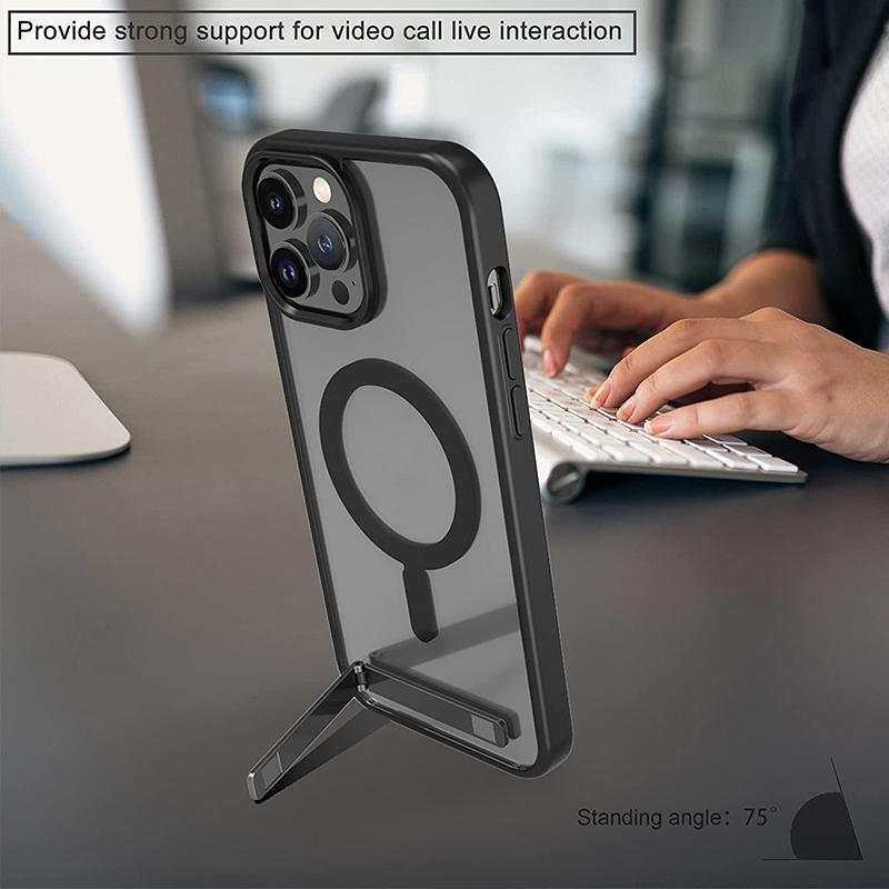 Custodia Magnetica per Cellulare con Cavalletto Cover Nera Trasparente con Supporto per iPhone 17 Pro Max 16 15 14 13 12 Mini 11