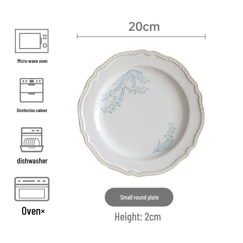 French Retro Lily of the Valley Tableware Set: Ceramic Dinner Plates, Rice Bowls, Steamed Fish Plates, and Household Dish Set.