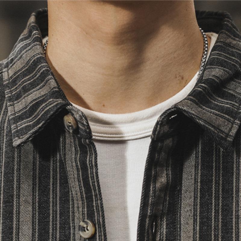 Spring and Autumn Men's American Style Retro Striped Shirt
