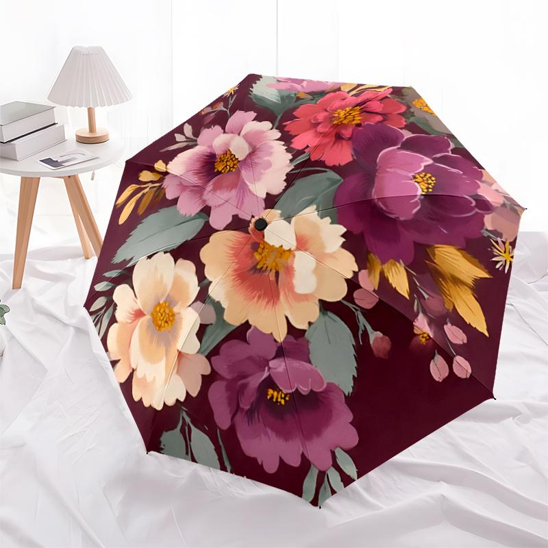 1pc Floral Bouquet Automatic Folding Umbrella - Compact 8-Rib Design, Durable Plastic & Iron, Festive Gift, Compact Umbrellan041