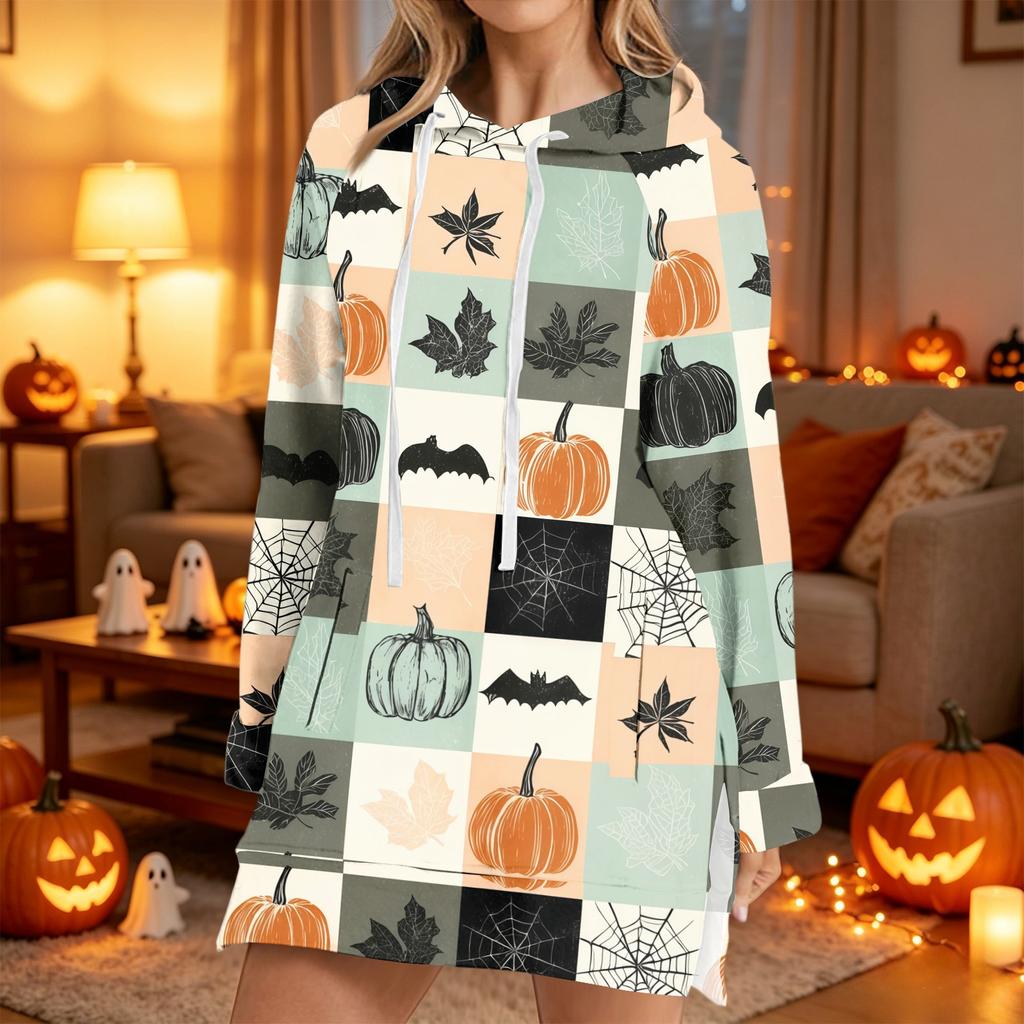 Women's Halloween Printed Long Sleeve Hoodie Casual Fashion Pullover Top