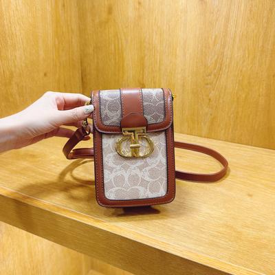 Premium Bag Women's New Retro Printing Mini Mobile Phone Bag Contrasting Color Vertical Shoulder Bag Oblique Span Bag