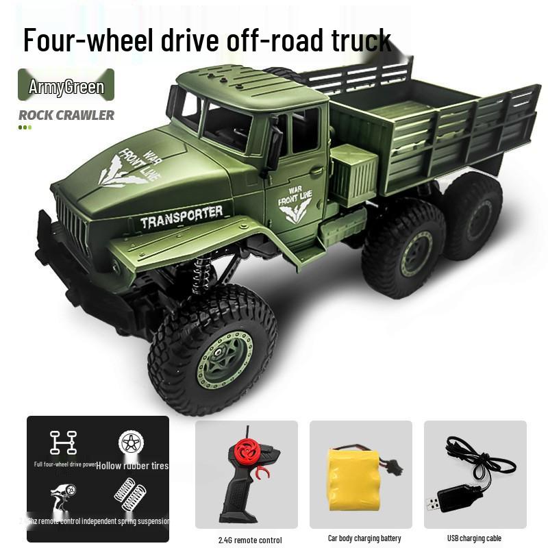 Large Remote-Control Off-Road Military Truck: High-Speed 4WD Climbing Toy for Kids
