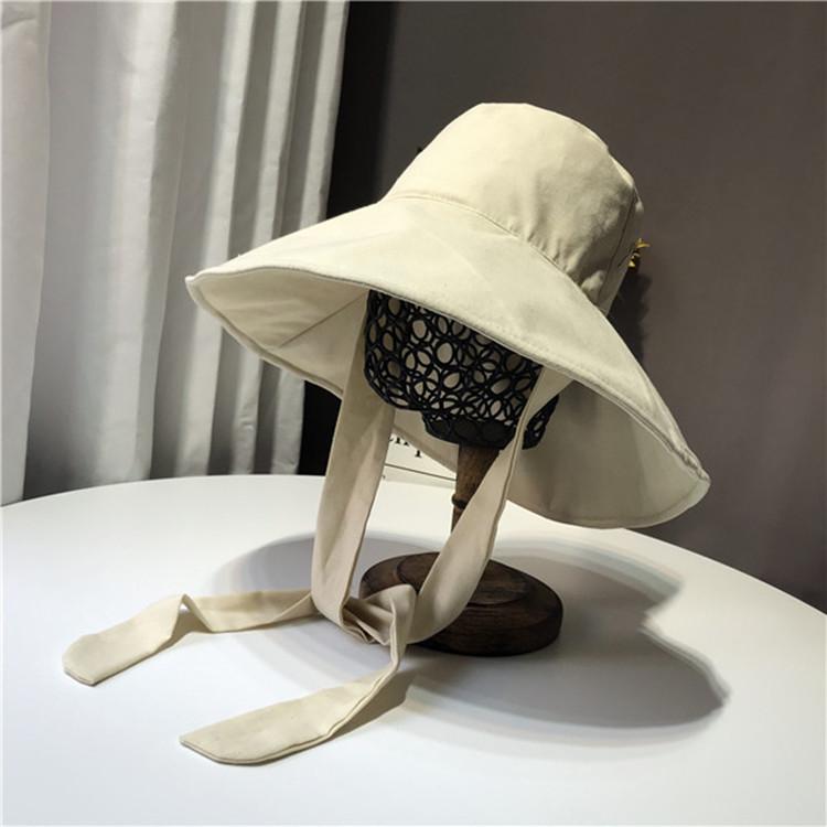 

Japanese Linen Bucket Hat with Long Tie - Wide Brim Face Cover Sun Cap for Women, Korean Style Summer Beach Travel Boater adjustable