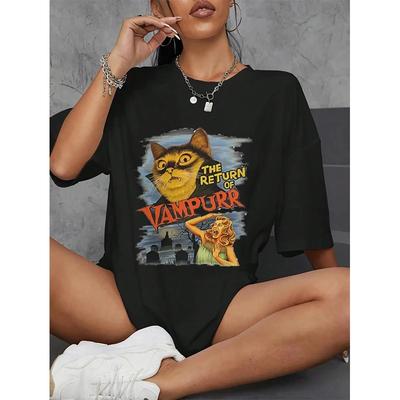 Cat Vampire Women's T-shirt Cat Vampire Returns Fun T-shirt Short Sleeve Round Neck T-shirt Street Top